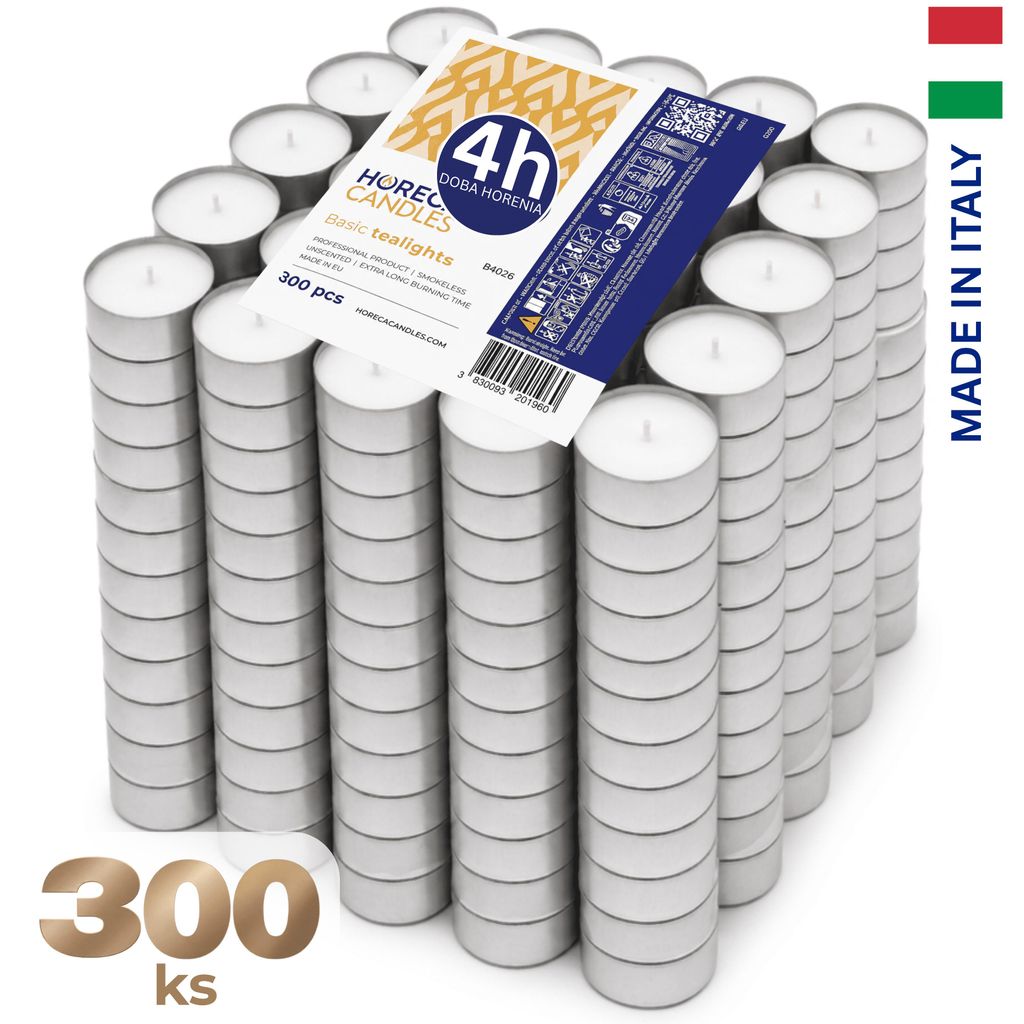 HORECA CANDLES Čajové sviečky 300 ks, biele, 4 h horenia, Obrázok produktu 