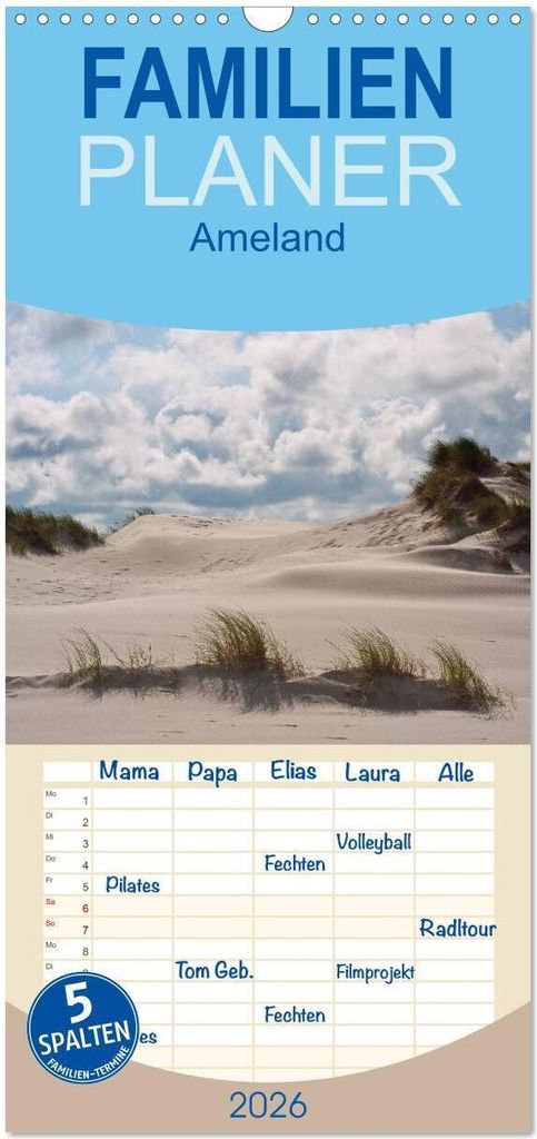 Familienplaner 2026 - Ameland mit 5 Spalten (Wandkalender, 21 x 45 cm) CALVENDO