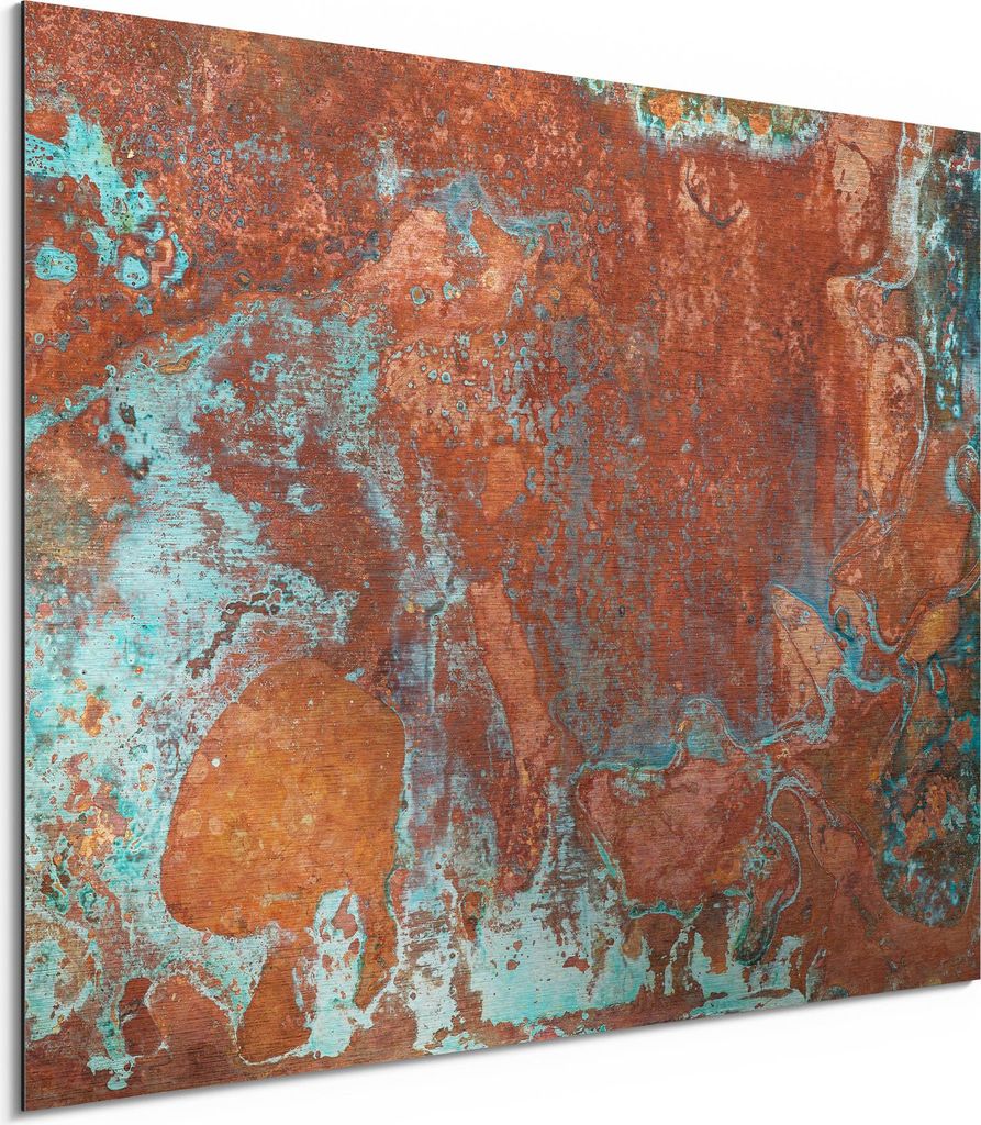 DEQORI Alu-Dibond Bild Silber 40x30 cm 'Rostige Kupferplatte' Wandbild Metall dünn Design
