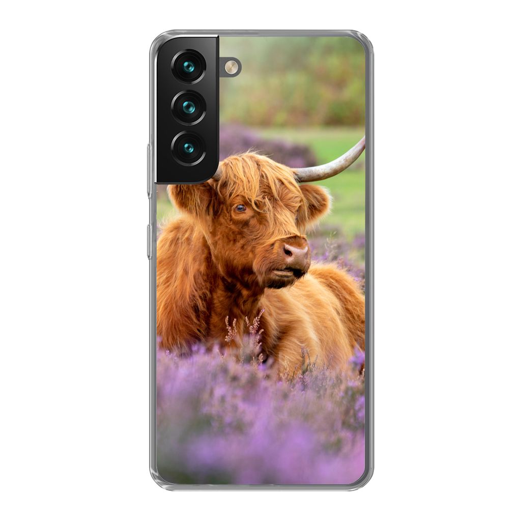 MuchoWow Handyhülle Schutzhülle Hülle für Samsung Galaxy S22 Plus Schottischer Highlander - Braun - Büsche Silikon Softcase Handy Hülle - S...