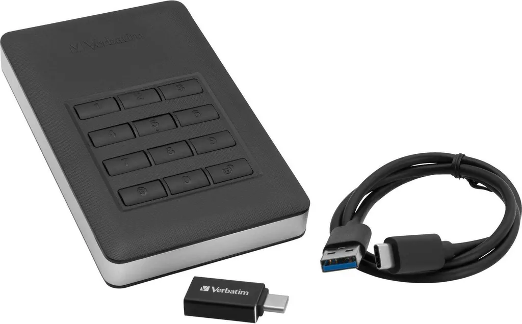 Hard Disk Verbatim 1TB Secure 53401: USB 3.1 e Keypad AES 256-bit - 5