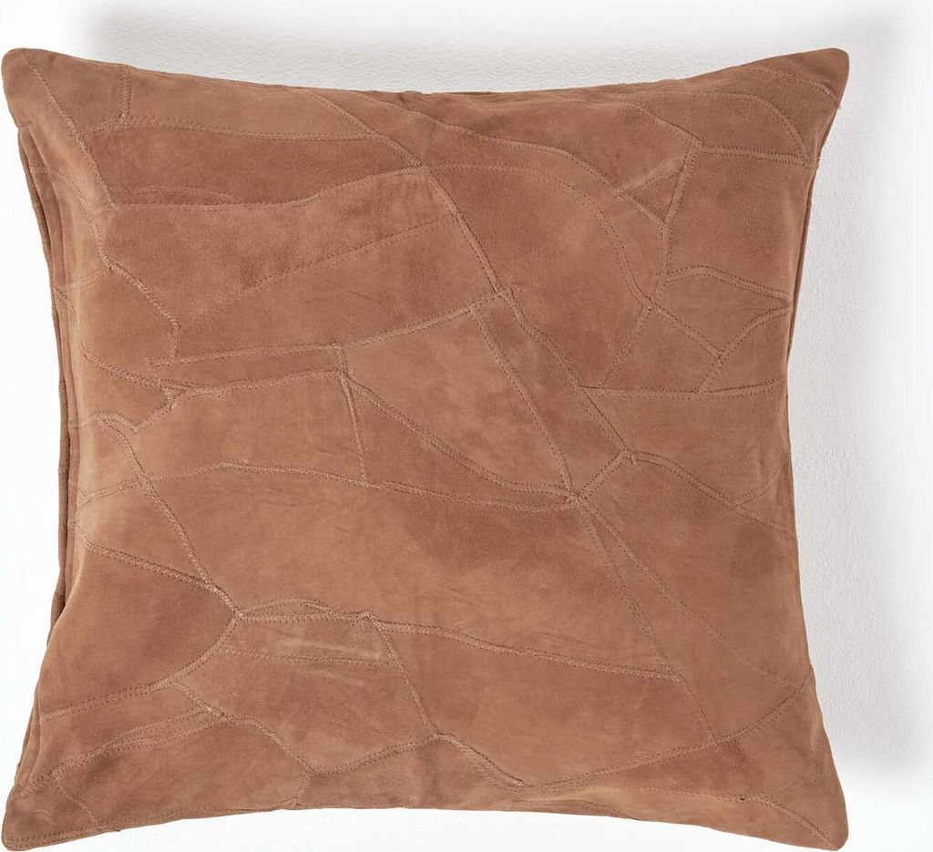 HOMESCAPES Patchwork Leder-Kissen braun, 45x45 cm