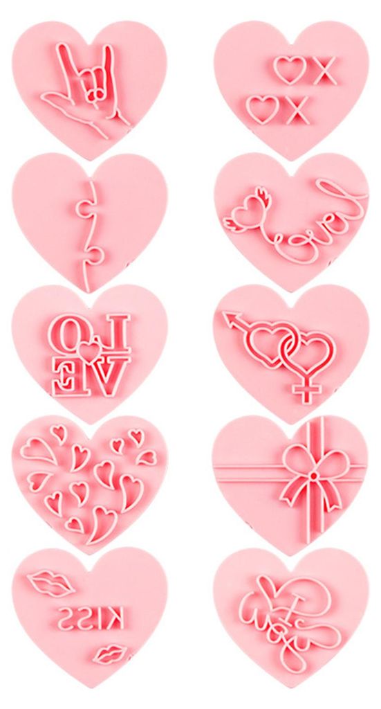 10 wiederverwendbare Ausstechformen mit Cartoon-Motiven, antihaftbeschichtet, ideal zum Selbermachen, z. B. für Valentinstag, Liebesherzen, Fondan...