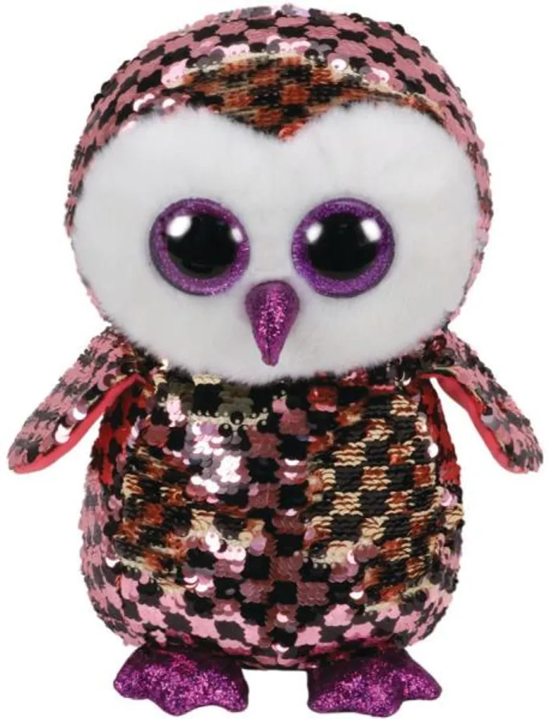 Doudou Hibou Pailleté Rose 24cm TY Flippables Checks - Jouet Enfant