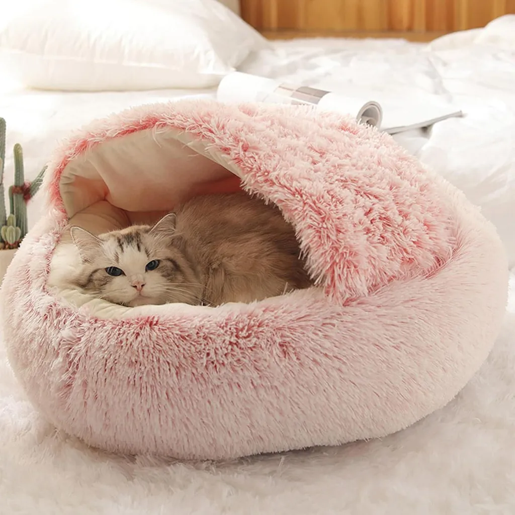Lit chat apaisant contre l'anxiété - Panier donut peluche 50cm chaud