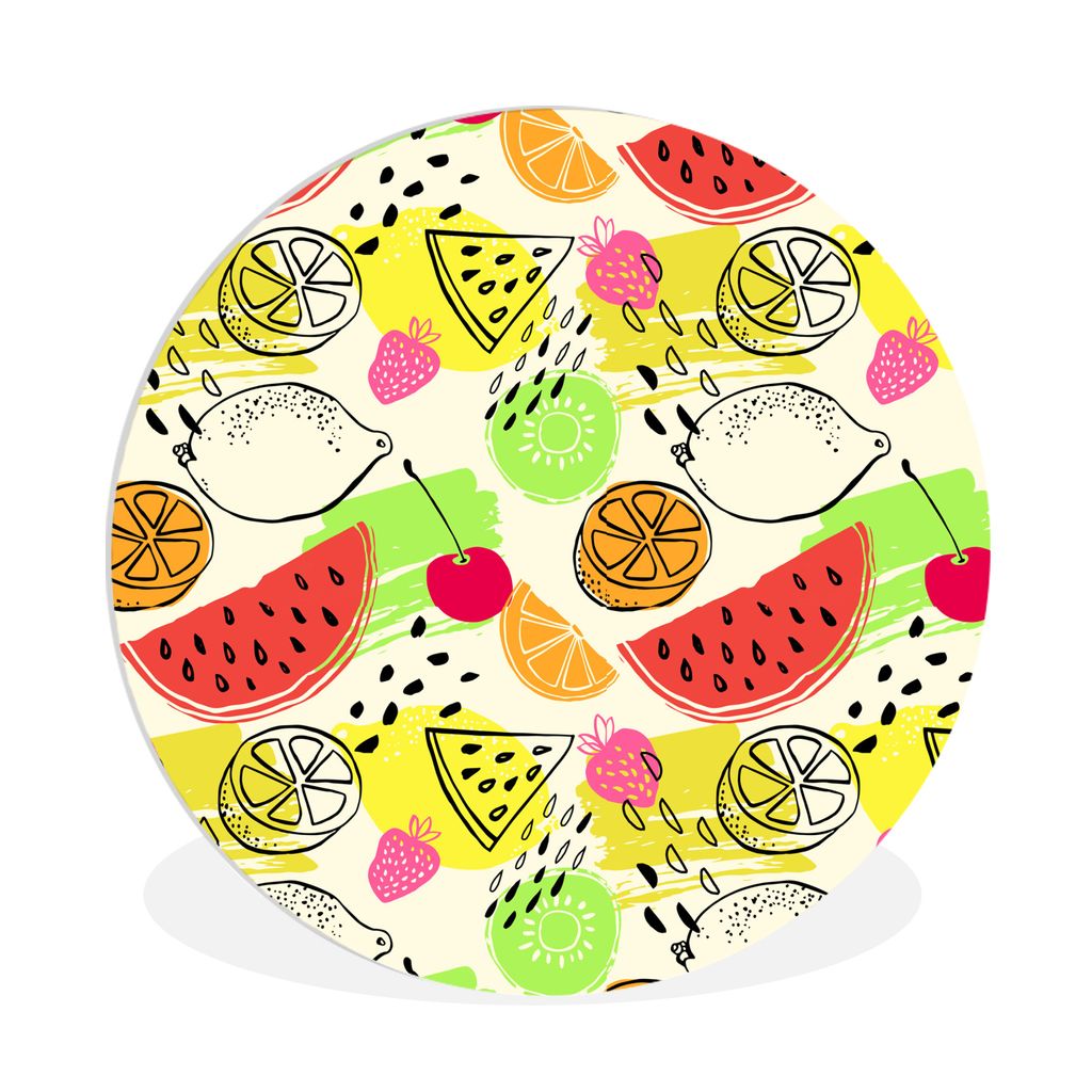 MuchoWow Rundes Wandbild - Runde Bilder Wassermelone - Obst - Muster Ø 90 cm Kreis Wanddekoration Kunststoff - Wandkreis - Wandschmuck - Wand-Kr...