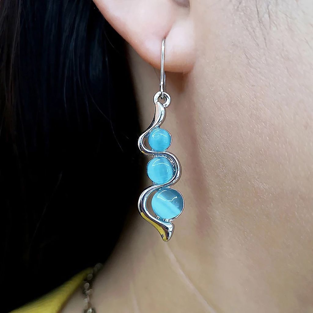 Frauen Mode Faux Opal Kurve Form Anhänger Baumeln Haken Ohrringe Schmuck Geschenk