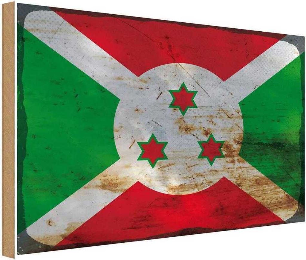 vianmo Holzschild 12x18 cm Burundi Rost Flagge Fahne Wappen