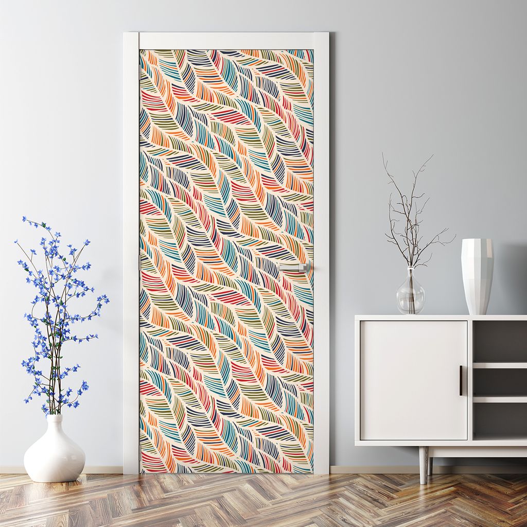 Dekorative Türposter Aufkleber selbstklebend Klebefolie Vintage Bunte Federn 85 x 200 cm