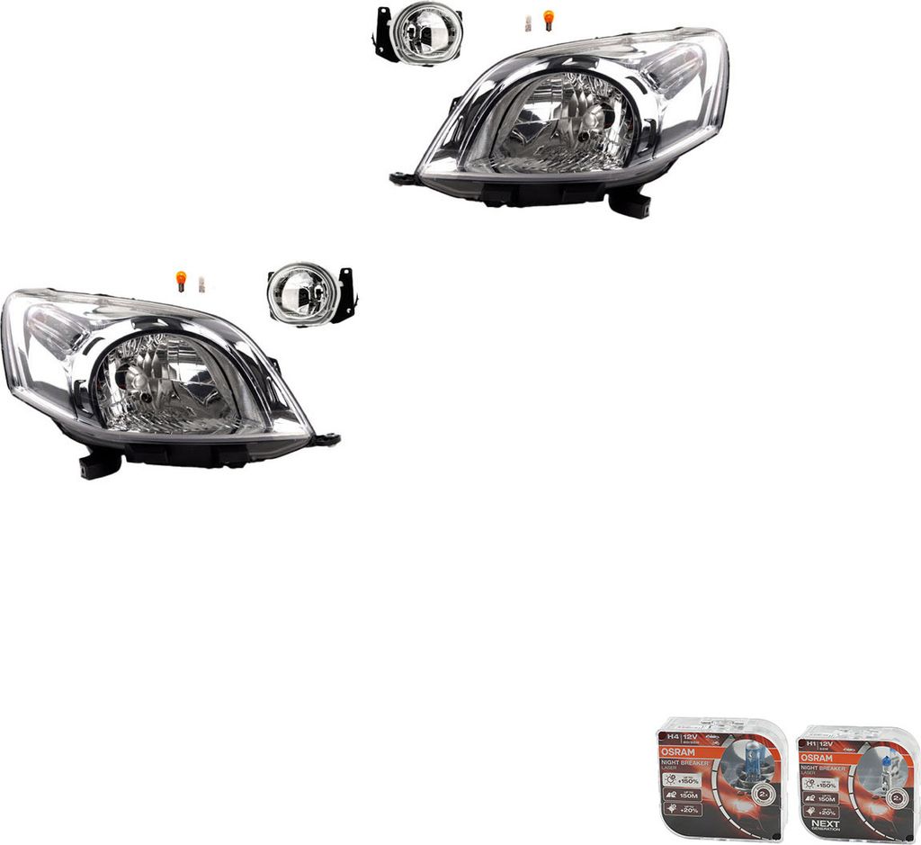 Johns, Scheinwerfer Satz + Osram Night Breaker Laser passend für Citroen Nemo 02/08- H4 1353197080 1618046380 1622960080 6205AY 1353198080 1618046480