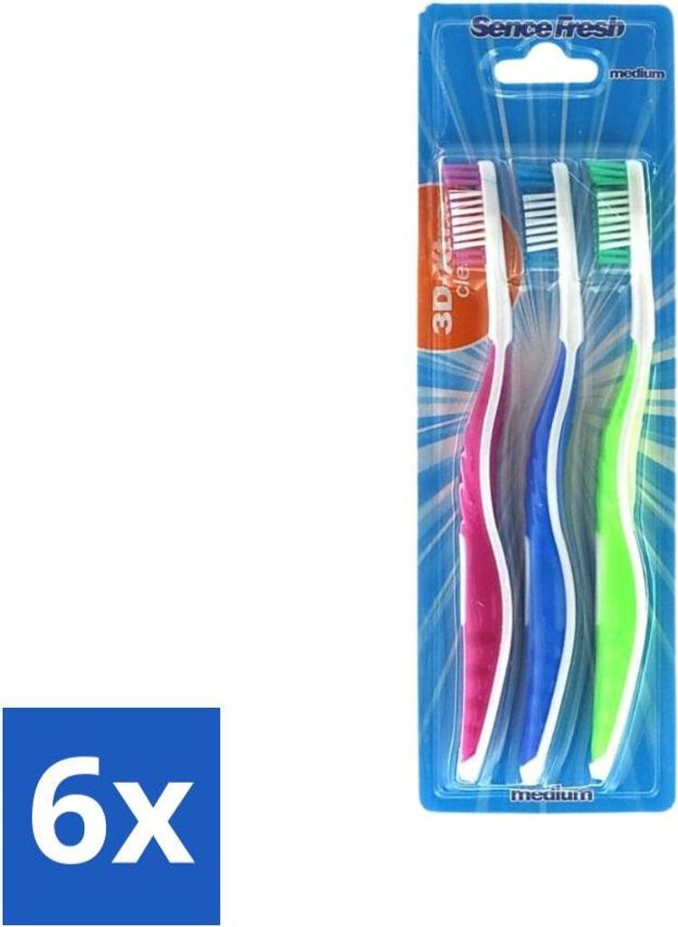 Sence - Fresh 3D-Extra Clean - Zahnbürsten - Mittel - 3 Zahnbürsten - Vorteilspack - 6 Stücke