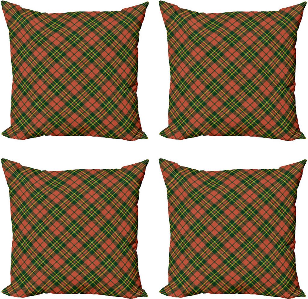 ABAKUHAUS Kariert Kissenbezug Set (4 Stück), Irish Tartan Weihnachten, Moderner Doppelseitiger Digitaldruck, 40 cm x 40 cm, Smaragd Yellow Vermilion