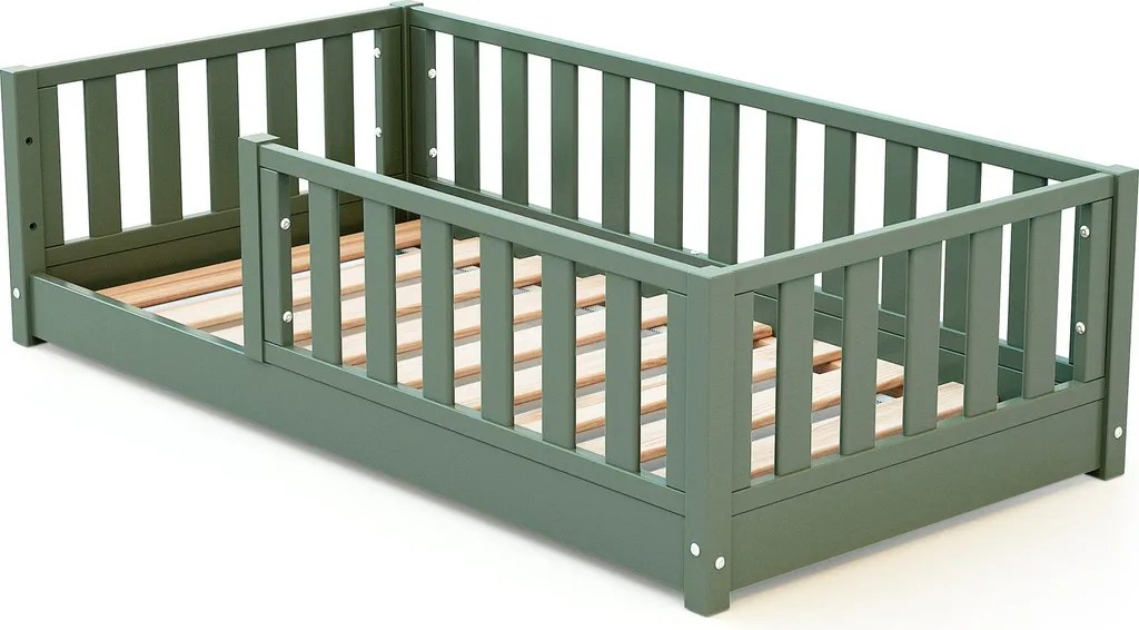 Lit Montessori 70x140 cm en bois coloris Vert Sauge pour petit enfant