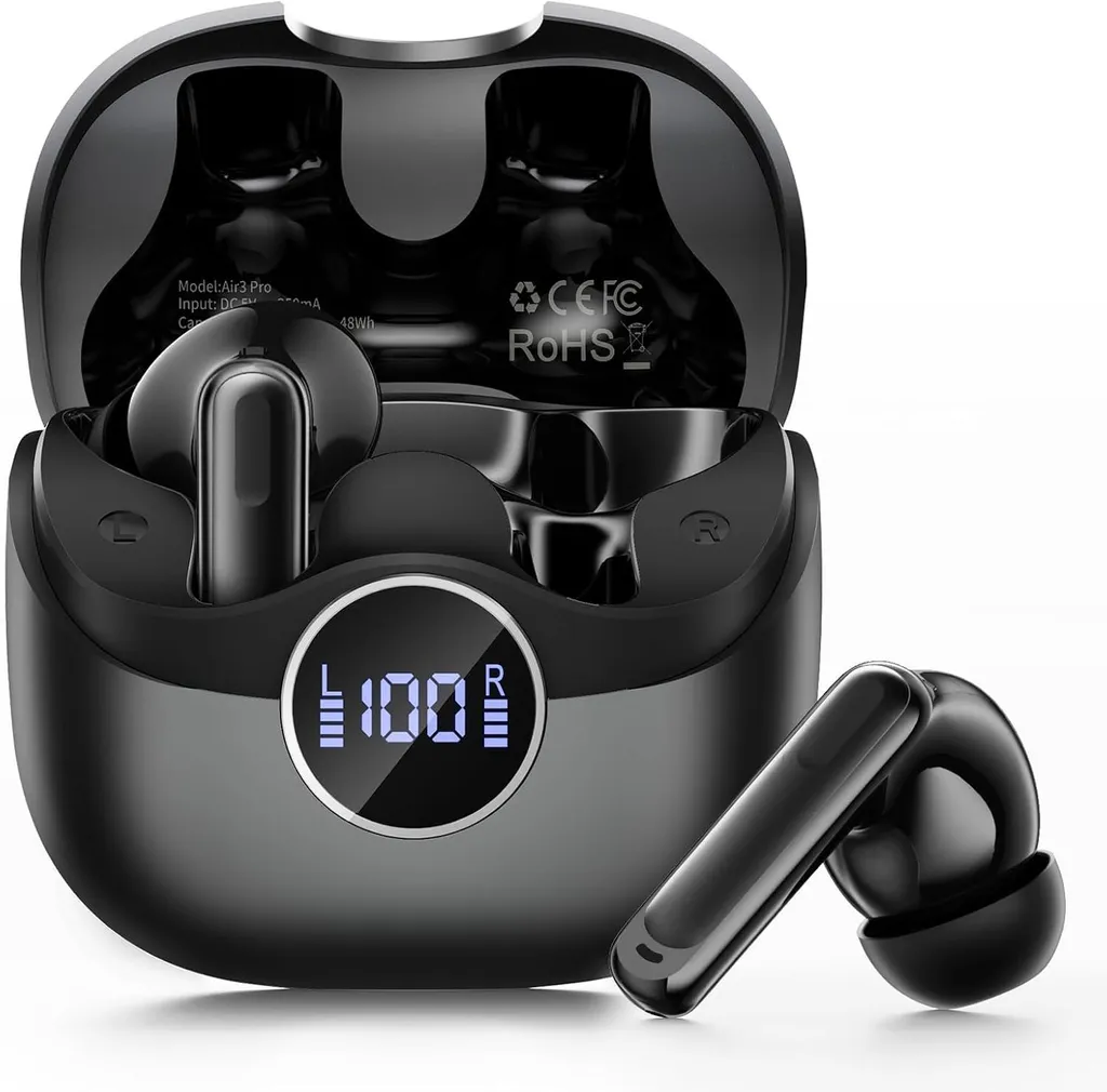 In Ear Kopfhörer Kabellos Bluetooth mit Tiefer Bass, Neue Kabellose Kopfhörer Noise Cancelling Earbuds 4 ENC Mic Kristallklarer Sound mit tiefem Bass