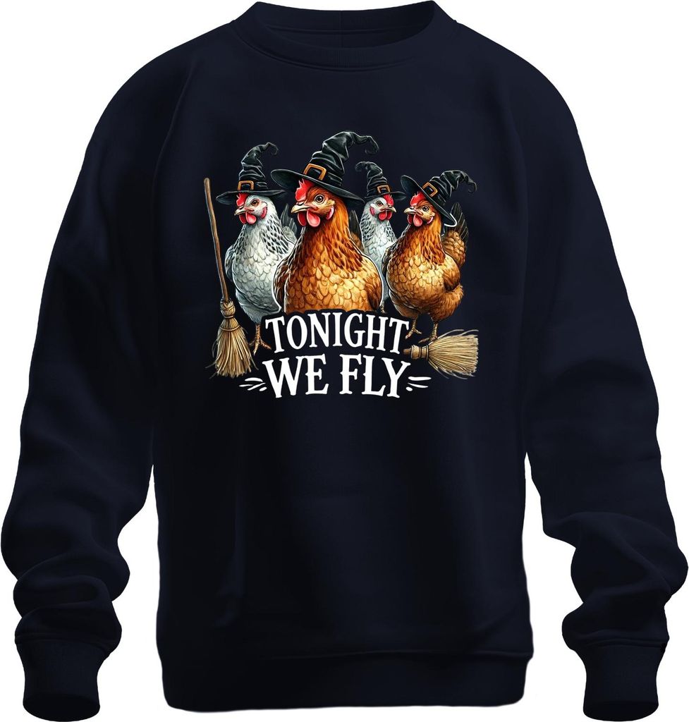 Tonight We Fly Hexenhühner Halloween Hexenhut Besen Spaß lustig Uni Sweatshirt Pullover, Navy, S