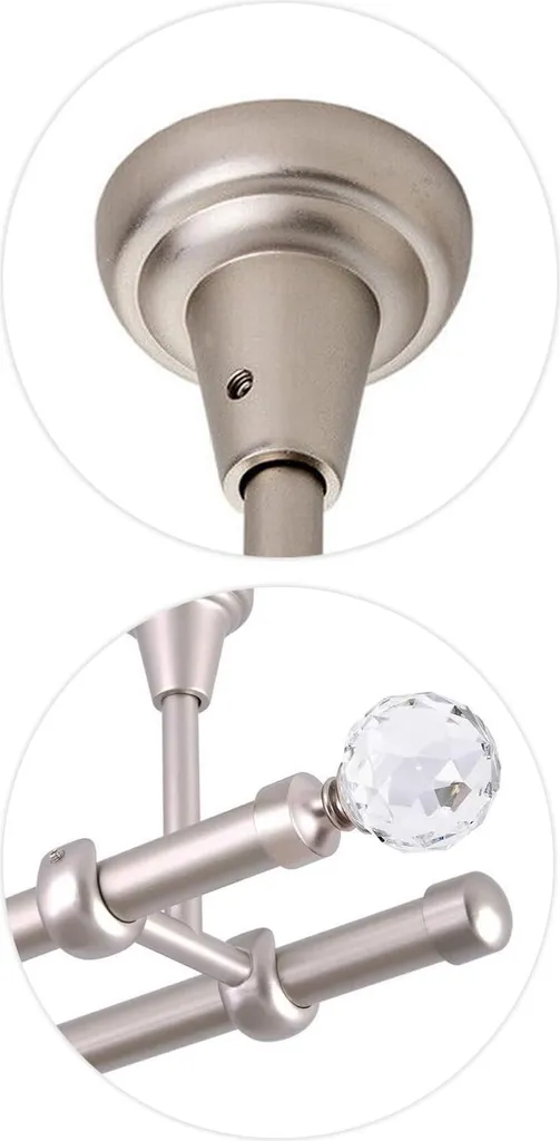 Asta Per Tende A Due Binari, Diametro 16 Mm, Metallo Dorato Anticato, Fissaggio A Soffitto, Lunghezza 280 Cm