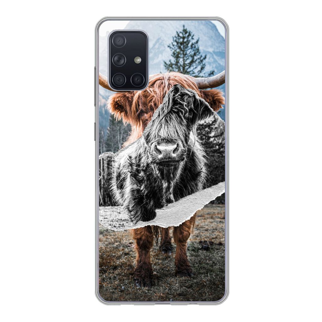 MuchoWow Handyhülle Schutzhülle Hülle für Samsung Galaxy A51 5G Schottischer Highlander - Kuh - Tiere Silikon Softcase Handy Hülle - Abbildung