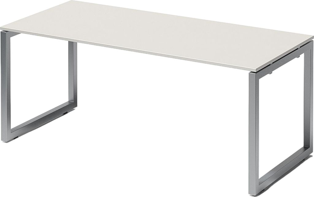 Bisley Cito Schreibtisch O-Gestell fixiert - Gestell: Silber, Größe: 180 x 80 cm, Nachbildung: Grauweiß