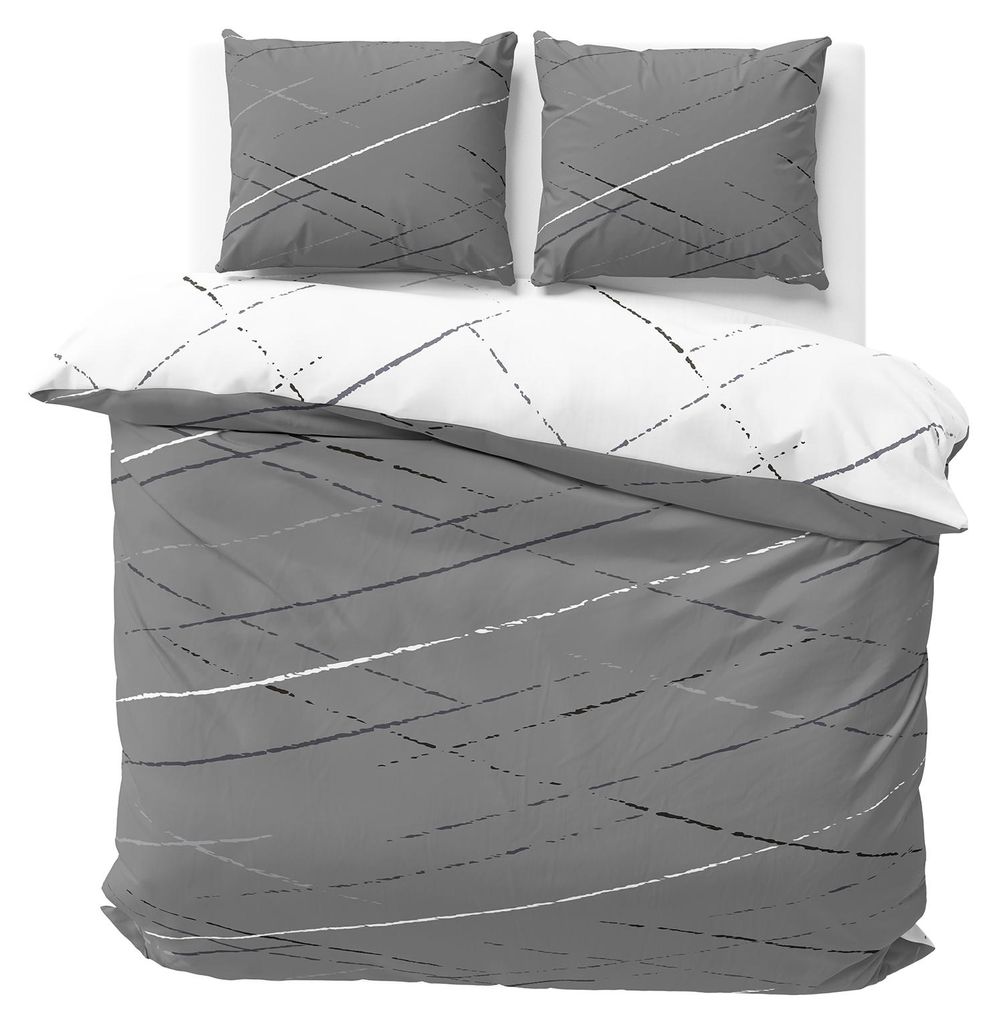Bettwäsche 240x220 cm Baumwolle Grau Weiß Streifen Produktbild 