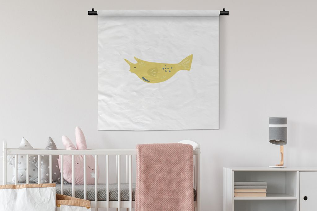 MuchoWow Wandteppich Wandbehang Pastell - Fisch - Gelb 90x90 cm Tapisserie Dekoration Wandtuch - Wandaufhänger