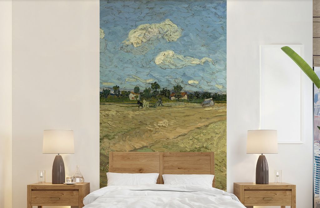 MuchoWow Fototapete für Wohnzimmer oder Schlafzimmer Wandtapete Vinyl Motivtapete Gepflügte Felder - Vincent van Gogh - 120x240 cm - Hintergrun...