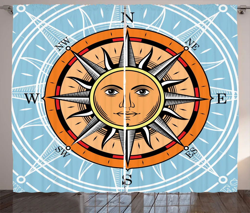 Rideau Rustique à Motif Soleil et Compas 280x225 cm avec Fixation Facile