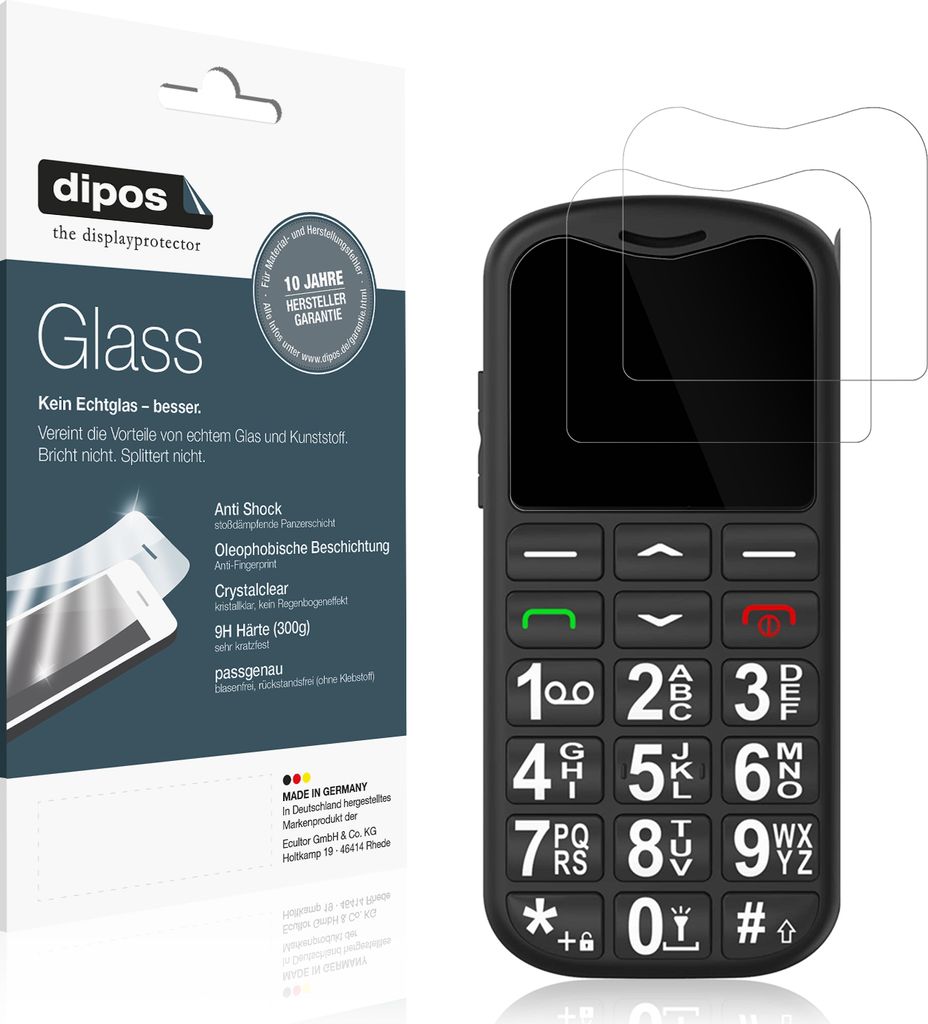 2x Schutzfolie für uleway G180 Seniorenhandy - Anti-Shock 9H Folie dipos Glass Kunststoffglas