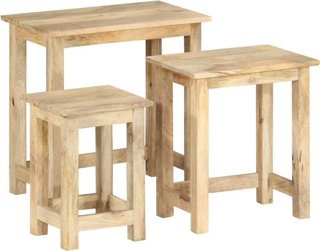 The Living Store Satztische 3 Stk. Massivholz Mango