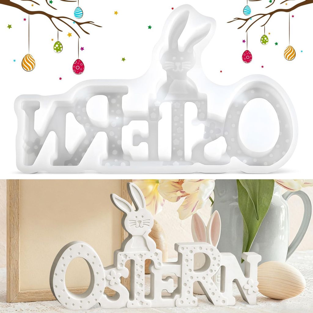 Silikonformen für Osterbuchstaben, Gipsformen für Osterhasen, Gießformen für Gips, Kerzen, Wachs und Harz, DIY-Silikonform für Osterdekoration...