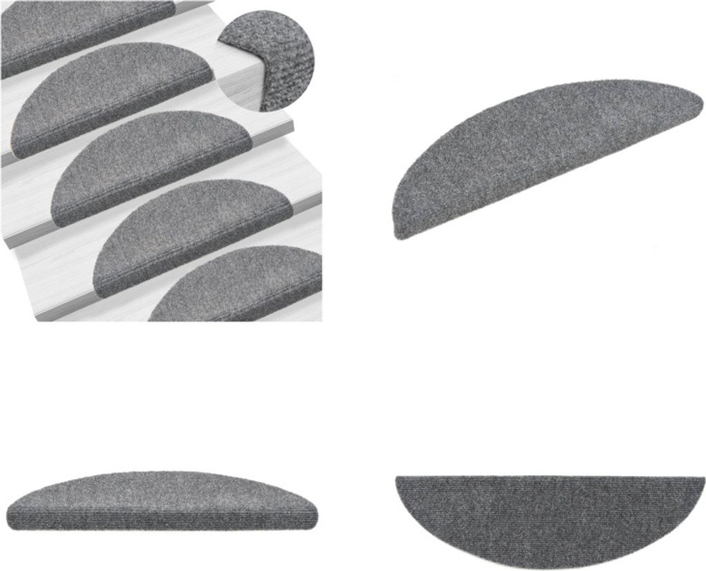 vidaXL 15 Stk. Selbstkl. Treppenmatten Nadelvlies 56x17x3cm Hellgrau - Treppenmatten - Stufenmatten - Treppenteppiche - Treppendekorationen