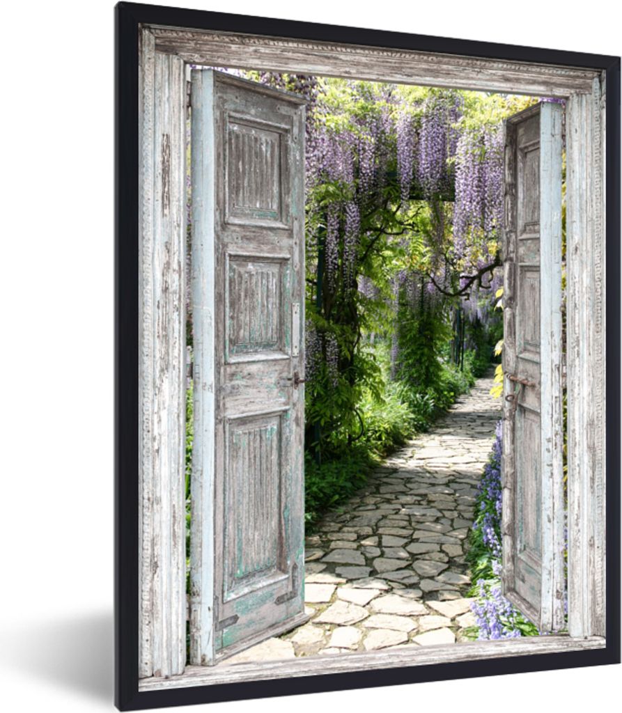 MuchoWow Gerahmtes Poster Durchbruch - Wald - Steine - Frühling 30x40 cm - Poster mit Schwarzem Bilderrahmen Wandposter Rahmen Foto Bilder - Wan...