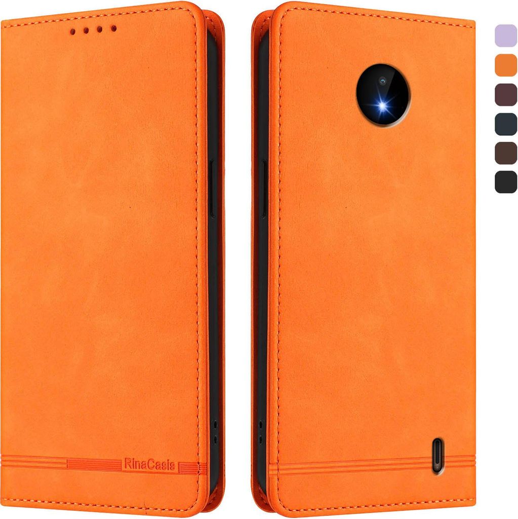 Hülle für Nokia C10 / Nokia C20, Retro Kunstleder Ständer Klapphülle mit Kartenfächer und Magnetische Orange