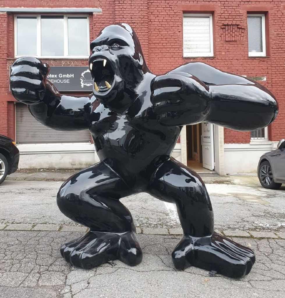 Casa Padrino Luxus XXL Deko Skulptur Gorilla Affe Schwarz / Gold 180 x H. 200 cm - Riesige XXL Garten Deko Skulptur - XXL Deko Figur - Luxus XXL Ti...