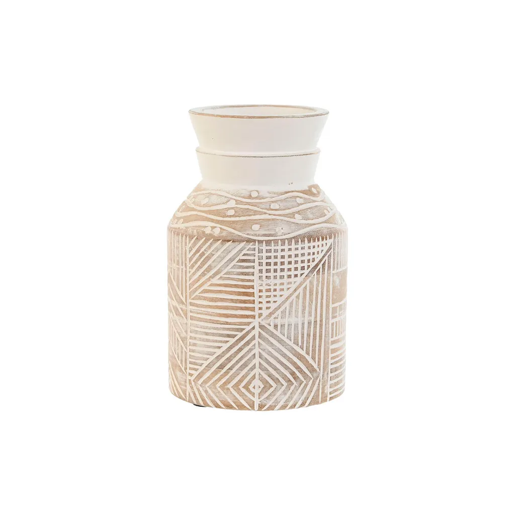 Grand Vase Décoratif en Bois de Manguier Style Colonial Blanc et Naturel