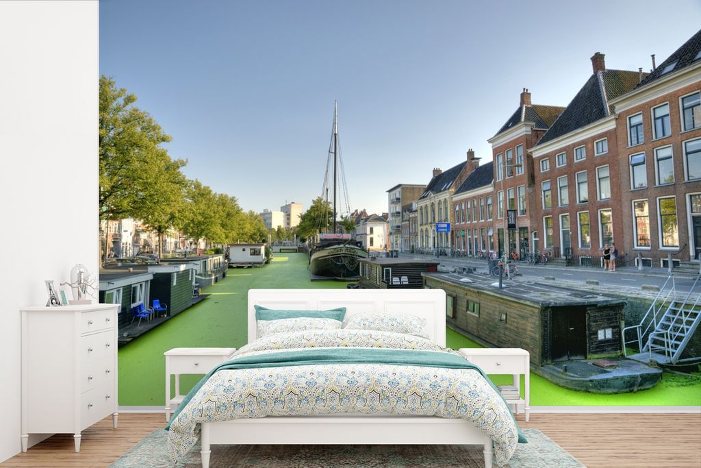 MuchoWow Fototapete für Wohnzimmer oder Schlafzimmer Wandtapete Vinyl Motivtapete Groningen - Grachtenhaus - Wasser - 525x350 cm - Das Hintergru...