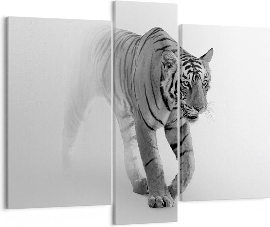 Bild auf Leinwand - Leinwandbild - 3 Teile - Tiger Monochrom Porträt - 95x80cm - Wand Bild - Wanddeko - Wandbilder - Leinwanddruck - Bilder - Wand...