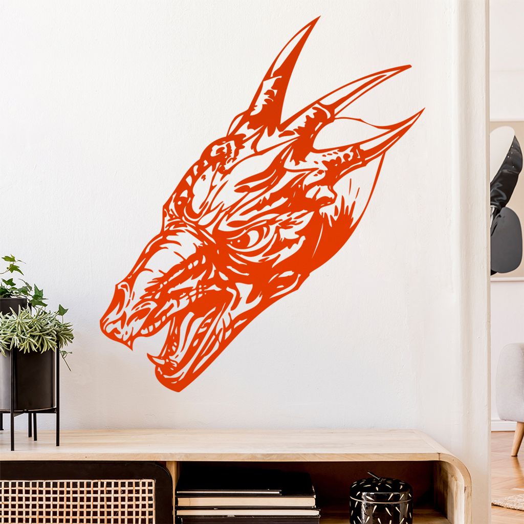 Drachen Kopf Wandtattoo in 6 Größen - Wandaufkleber Wall Sticker - Dekoration, Küche, Wohnzimmer, Schlafzimmer, Badezimmer