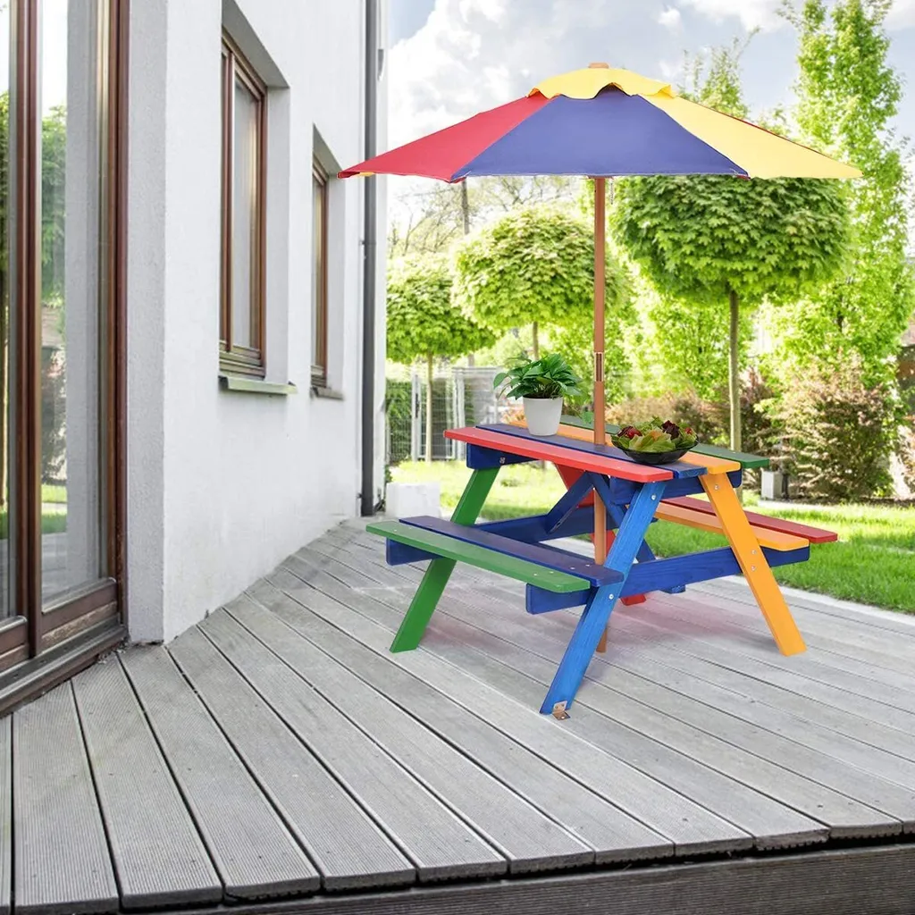 Ensemble Table et Bancs Enfants pour Jardin et Goûter avec Parasol