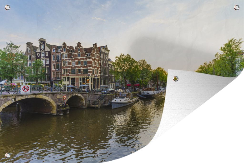 MuchoWow 90x60 cm Outdoor-Poster Gartendeko Sichtschutz Garten Poster für den Garten Die Brouwersgracht im niederländischen Amsterdam im Sommer