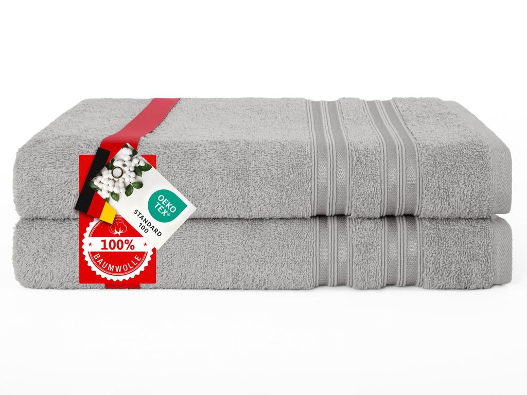Hammetex Badetücher 2er Set 70x140 cm – 100% Baumwolle Frottier, , mit Aufhängeschlaufe