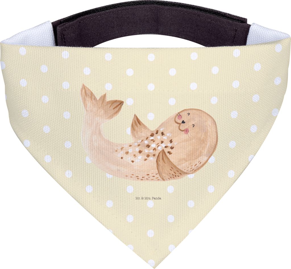 Mr. & Mrs. Panda Hund Halstuch Robbe Liegen - Gelb Pastell - Geschenk, Bandana für Hunde, Meerestier, Lustige Sprüche, Hundehalstuch, Tuch, Nords...