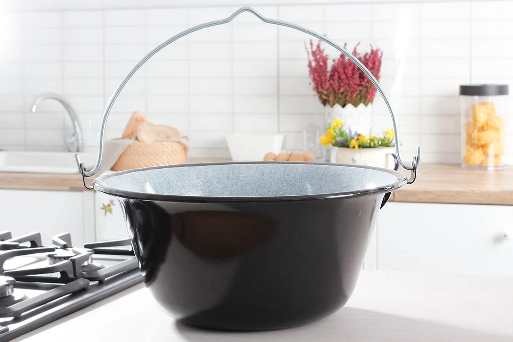 Cocotte émaillée robuste pour feu de camp - Récipient de cuisson 15L - 10
