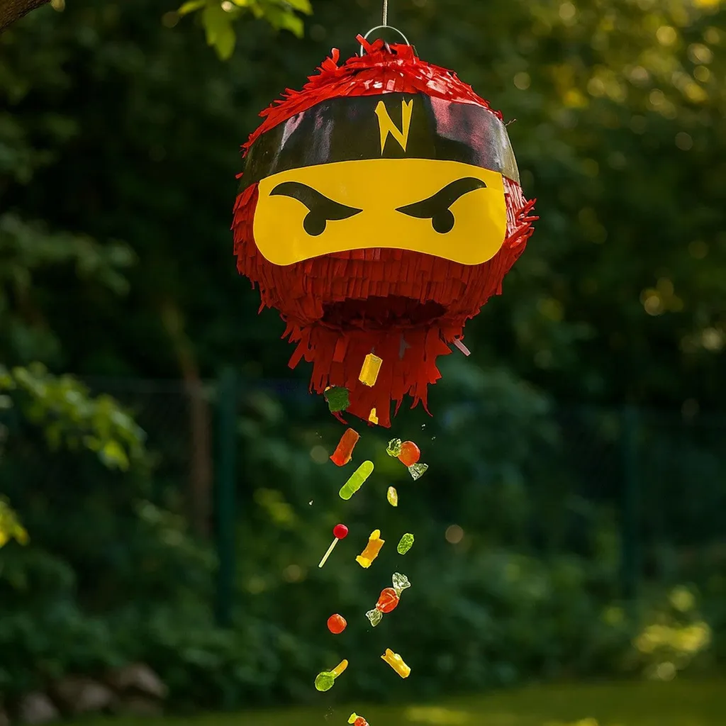 Piñata d'Anniversaire Ninja Noir avec Accessoires de Jeu pour Garçon