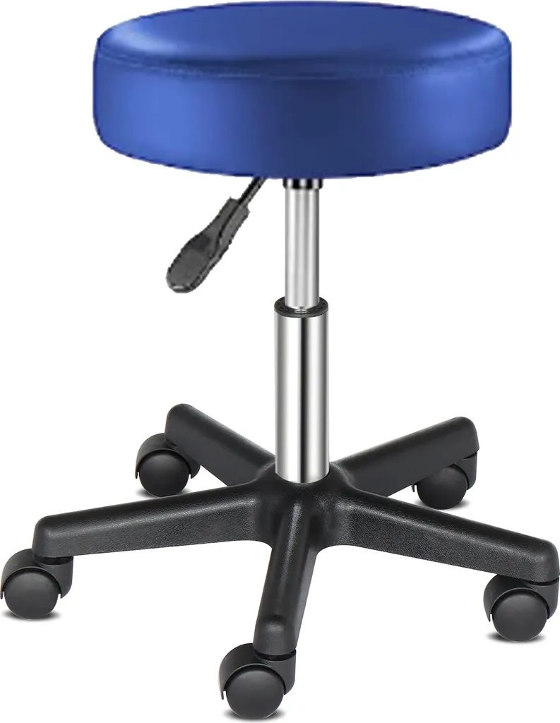 Tabouret de bureau pivotant 360° bleu avec roulettes silencieuses 61cm