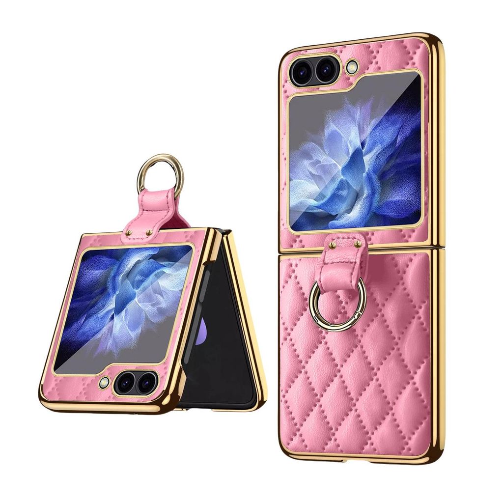Schutzhülle für Samsung Galaxy Z Flip6, Chanel-Stil, Ringhalter, Anti-Rutsch, Rundumschutz, Kameraschutz, Rosa