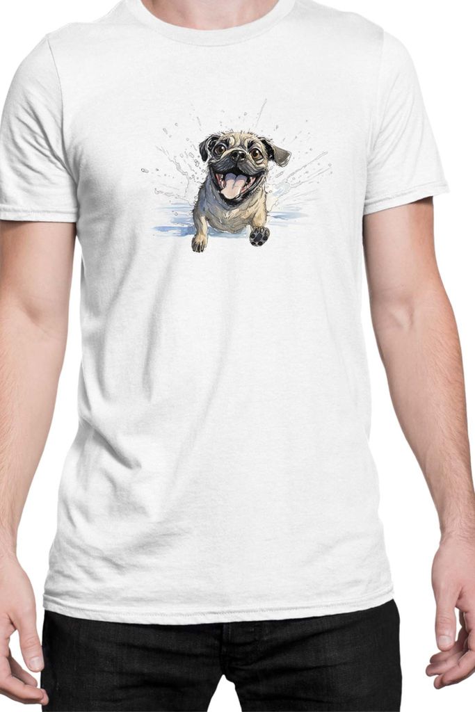 Herren T-Shirt Funny Dogs Breeds Pug Dog Breed 010, Man L / Weiß