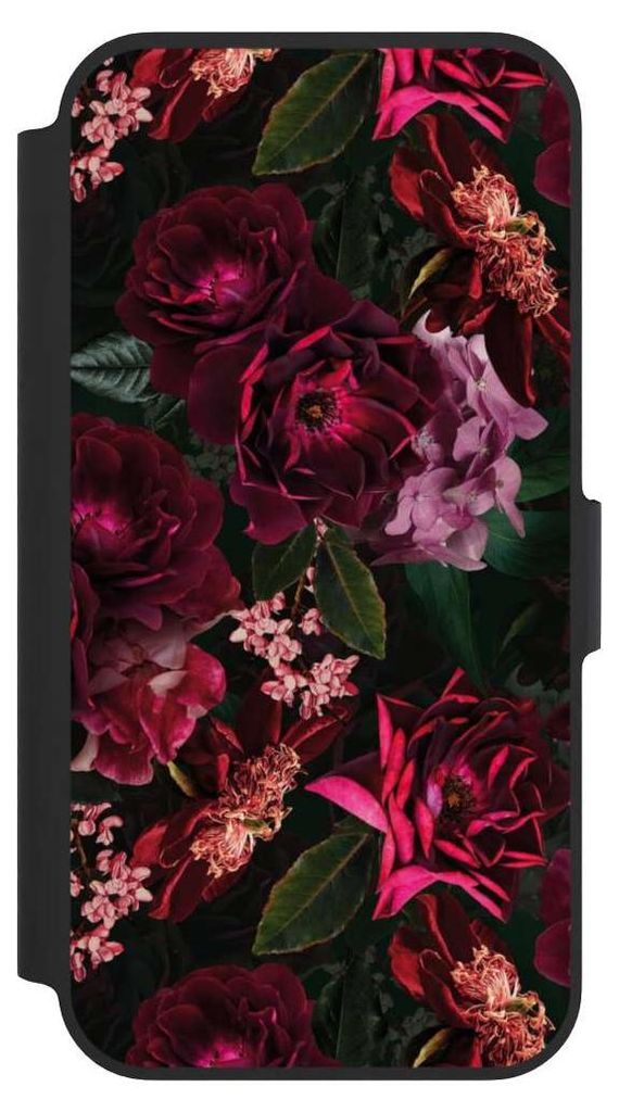 NIVOCASE Klapphülle für Apple iPhone 13 Pro Handyhülle aus Kunst Leder NIVOflip schwarz Blumen Blüte Rose