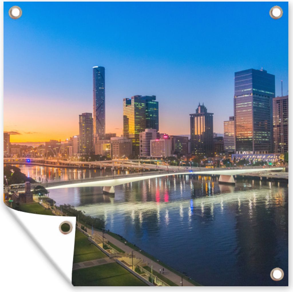 MuchoWow 50x50 cm Outdoor-Poster Gartendeko Sichtschutz Garten Poster für den Garten Brisbane nach einem farbenprächtigen Sonnenuntergang in Au...