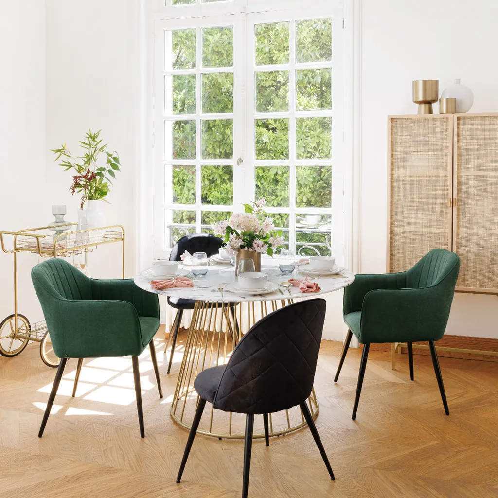 Table à manger Rayo blanche effet marbre doré Ø 120 cm - Atmosphera - 4