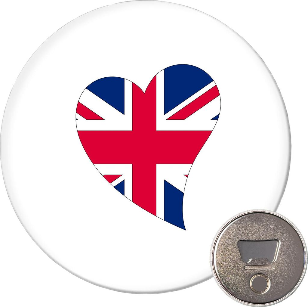 Huuraa Magnet England Flagge Herz 59mm Kühlschrankmagnet rund Flaschenöffner Geschenkidee